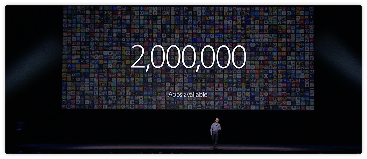 Tim Cook announcing 2 million apps on the App Store at WWDC 2016